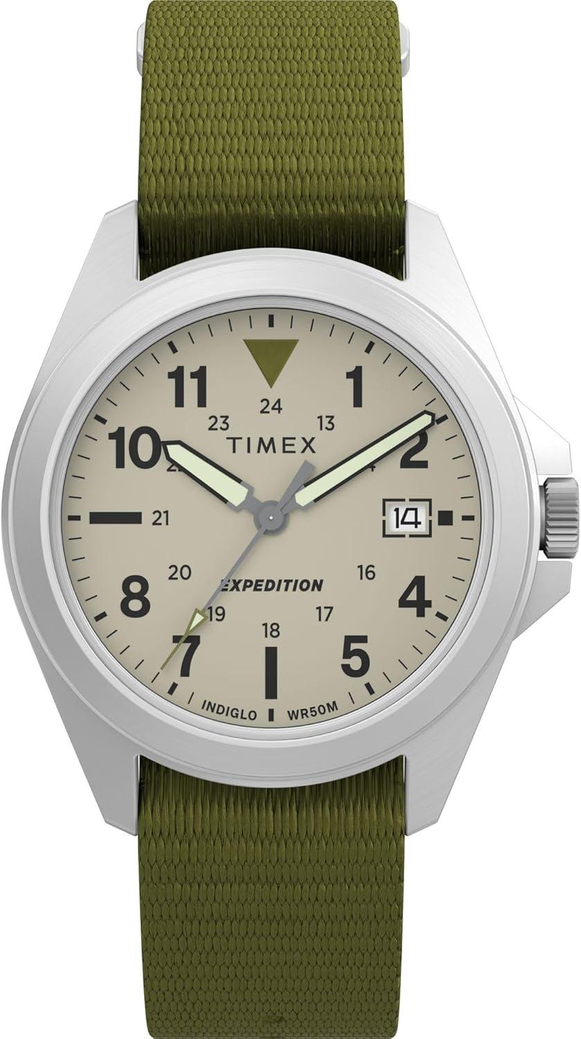 Timex Unisex Expedition Field 36mm Watch - Green Strap Natural Dial Silver-Tone Case