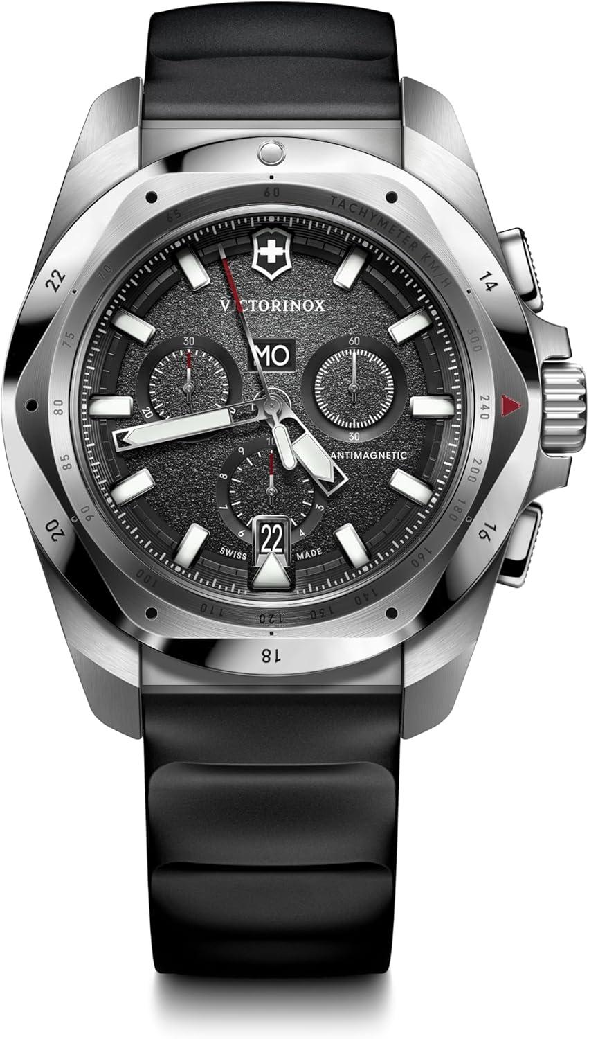 Victorinox I.N.O.X. Chrono Black Dial Black Rubber Strap Watch 43mm