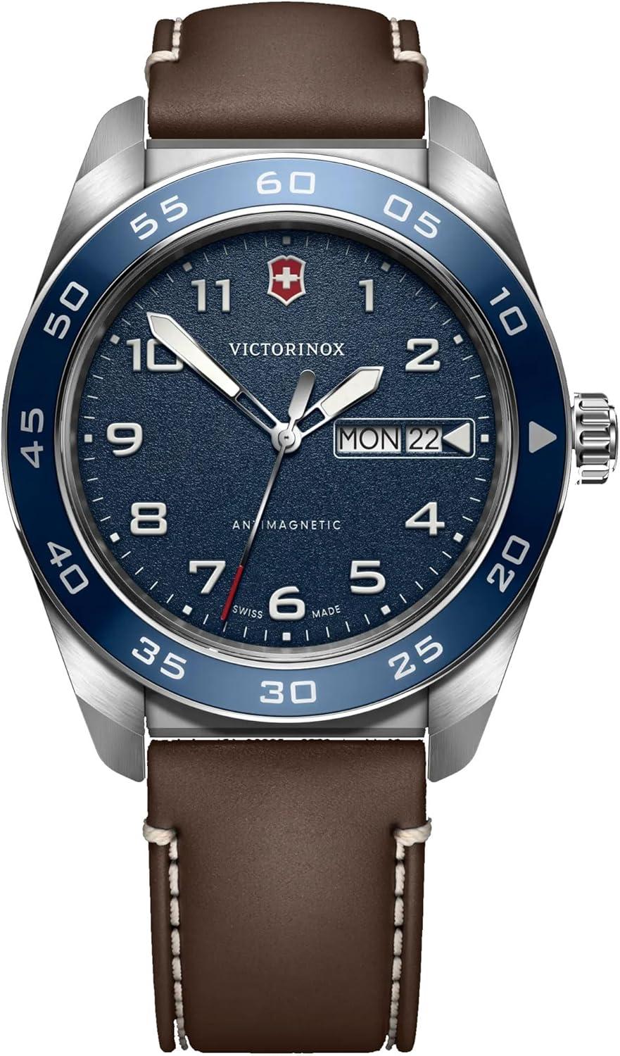 Victorinox Swiss Army Quartz Blue Dial Brown Leather Strap Watch 42mm - 242040