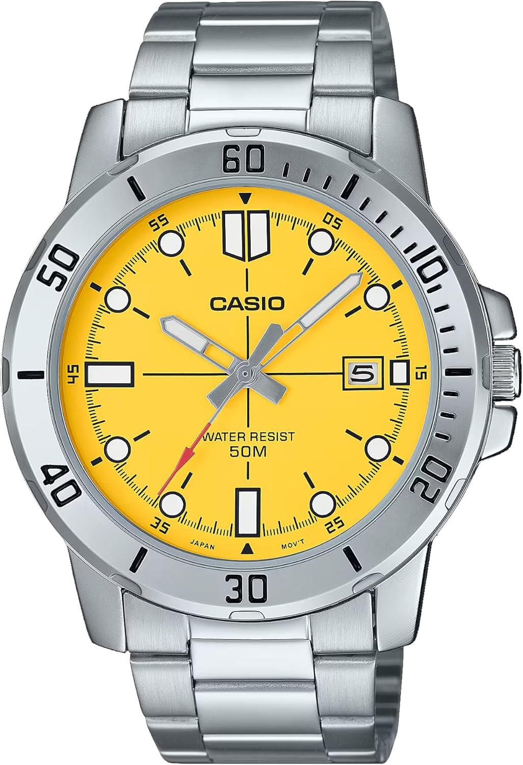 Casio MTP-VD01D-9EV Men's Enticer Stainless Steel Yellow Dial Casual Analog Sporty Watch