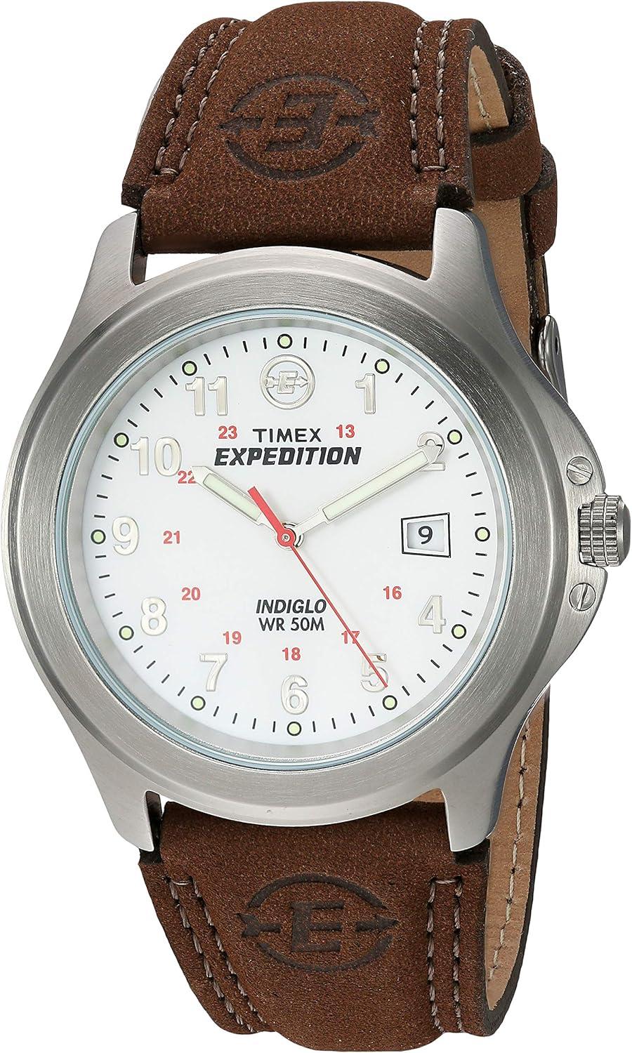Timex Men's T44381 Expedition Metal Field Brown Leather Strap Watch