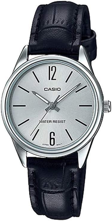 Casio LTP-V005L-7B Women's Standard Analog Black Leather Band Silver Dial Watch