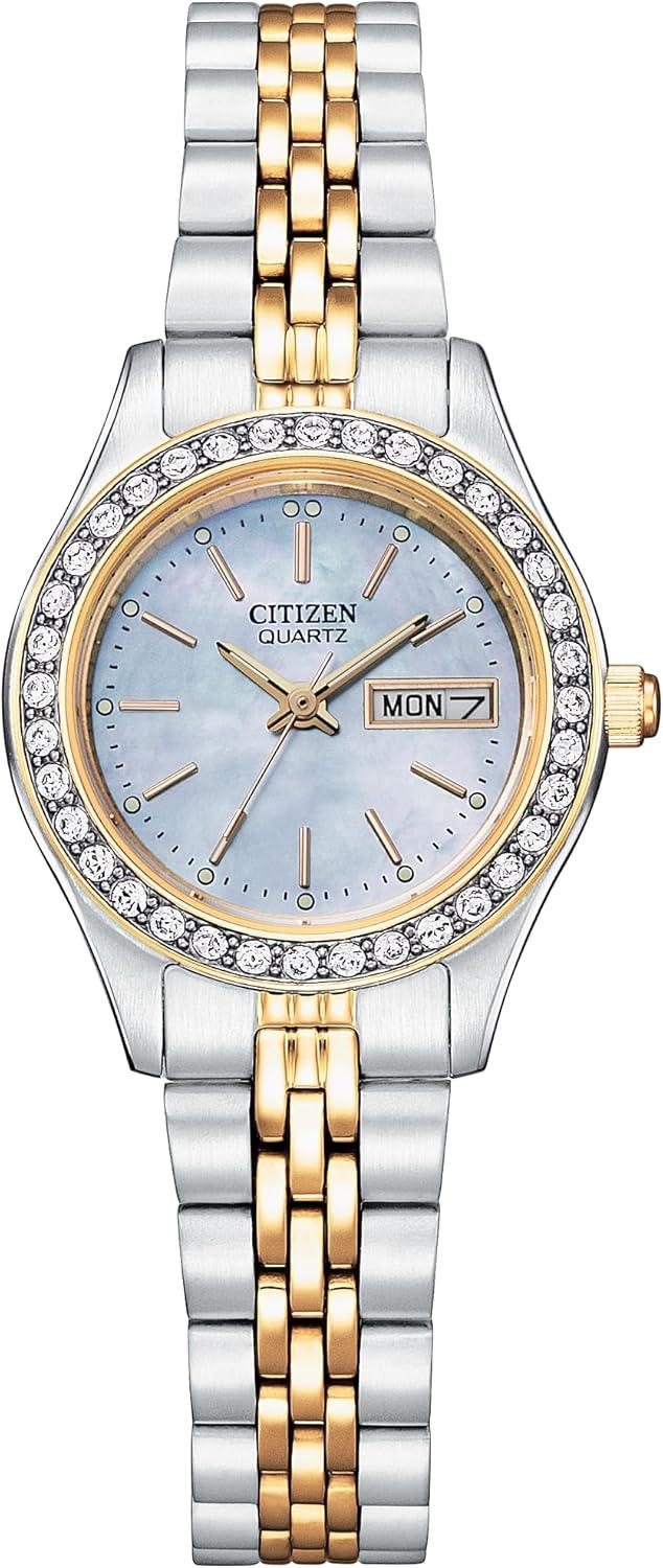 Citizen Ladies' Quartz Dress Bracelet Watch with Crystals, Two-Tone Gold and Day Date