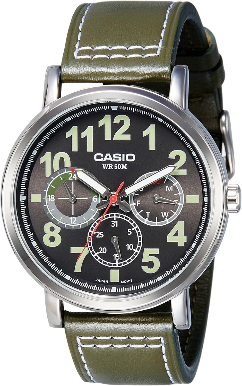 Casio MTP-E309L-3AV Men's Standard Brown Leather Band Multifunction Black Dial Watch