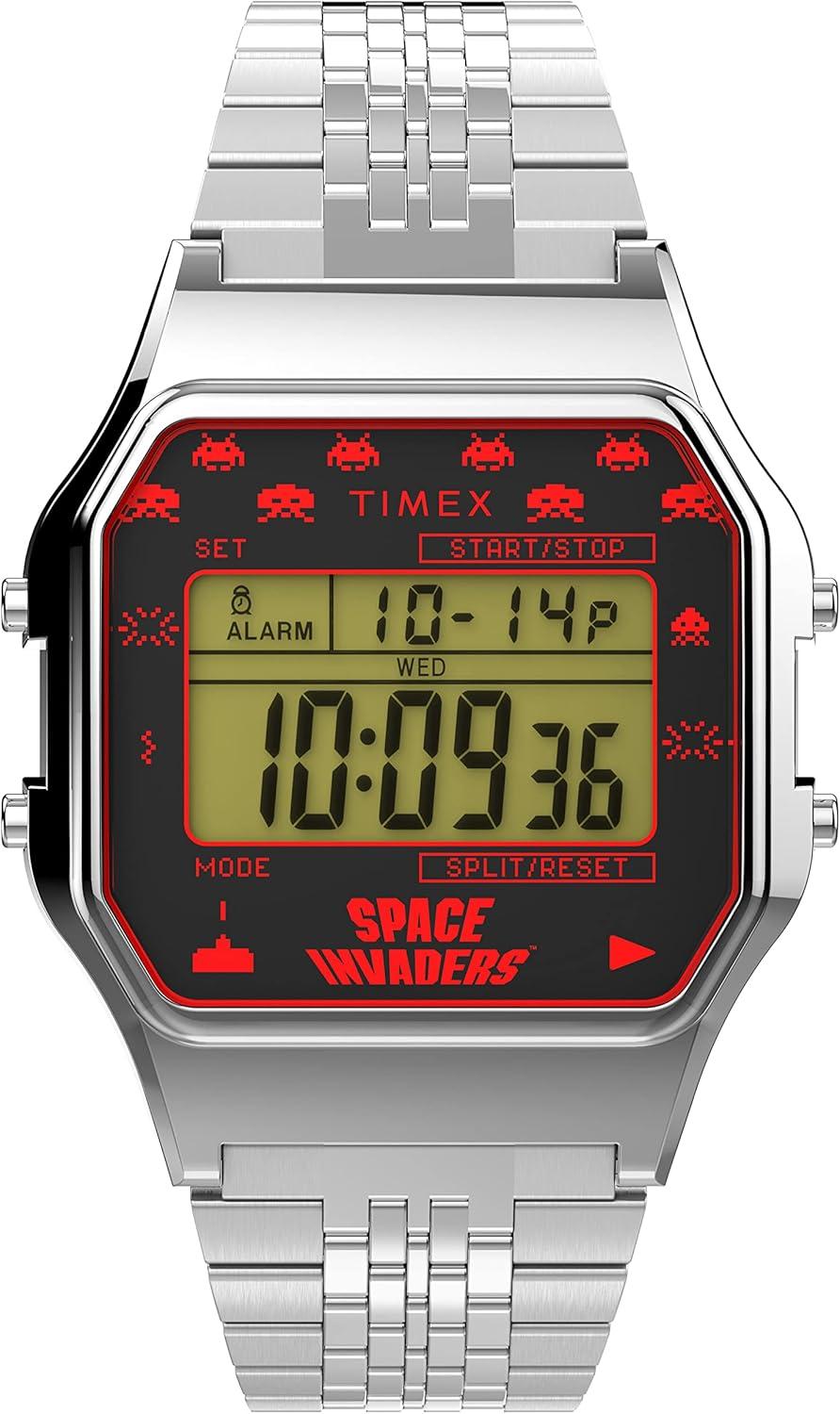Timex T80 x Space Invaders 34mm Watch – Silver-Tone with Stainless Steel Bracelet
