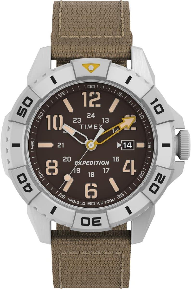 Timex Men's Expedition North Ridge 43mm Watch - Tan Strap Brown Dial Silver-Tone Case