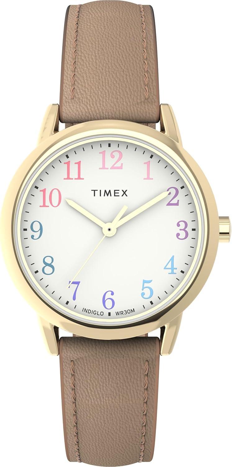 Timex Women's Easy Reader 30mm Watch - Tan Strap White Dial Gold-Tone Case
