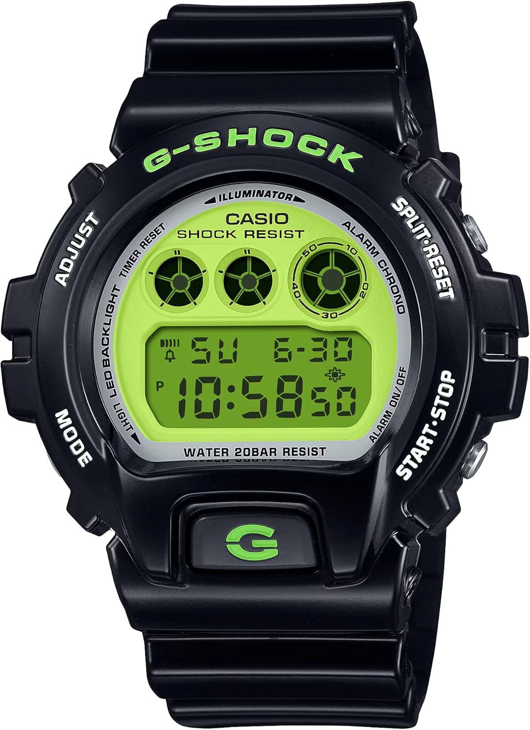 G-Shock Casio 6900 Series Digital Retro Black and Lime Green Resin Watch - DW6900RCS-1