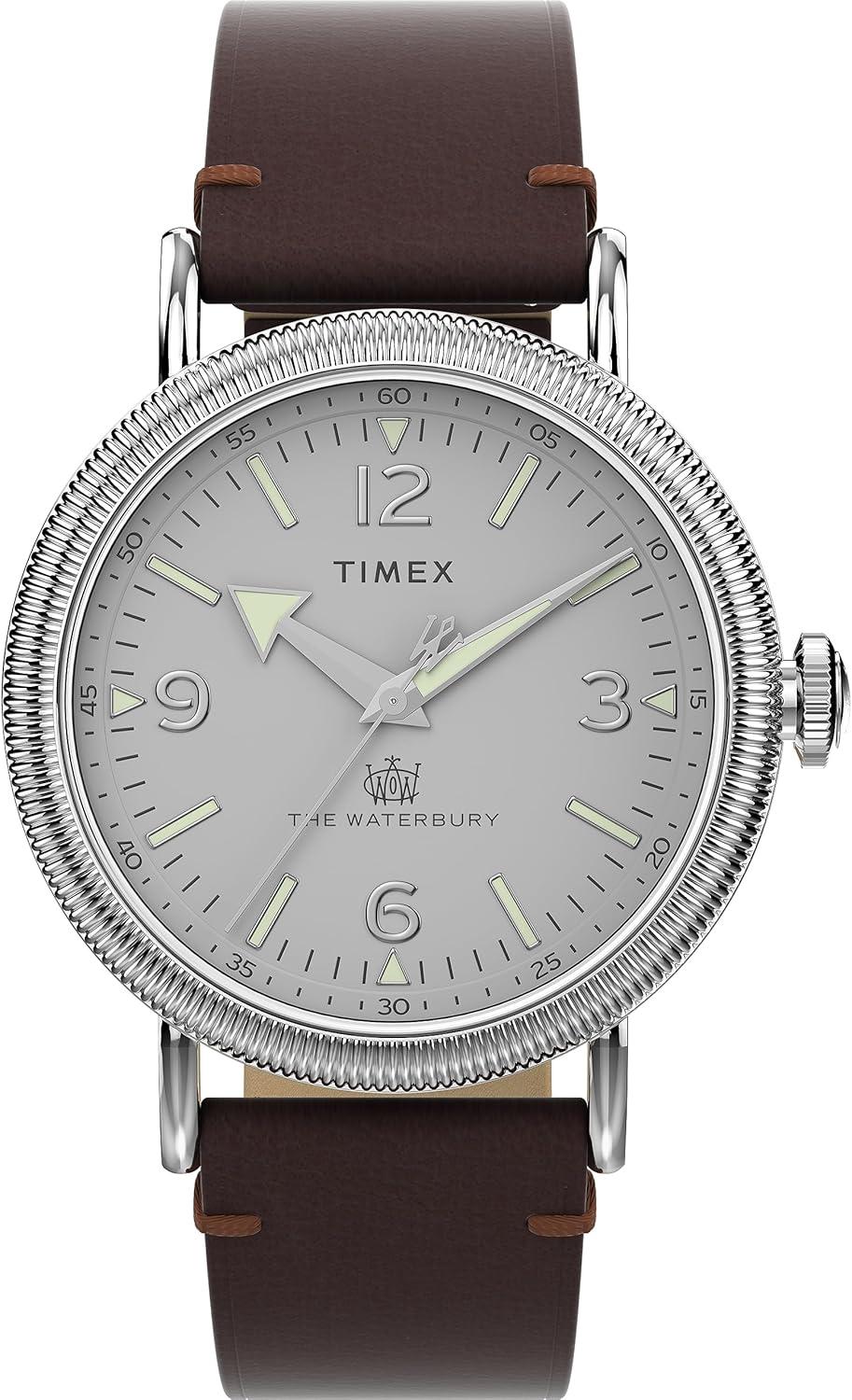 Timex Men's Waterbury Traditional 40mm Watch - Brown Strap Silver-Tone Dial