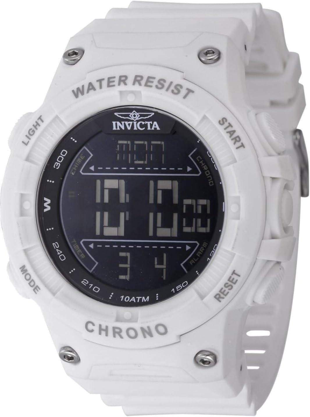 Invicta Racing Men 52mm Plastic White Black Dial Electronic Digital Watch