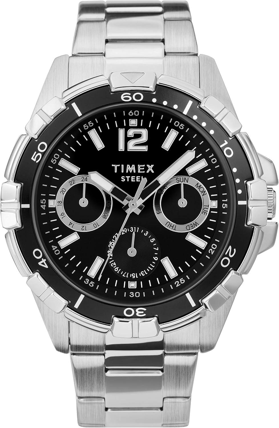 Timex Men's Dress Multi-Function 45mm Watch – Stainless Steel & Black Dial