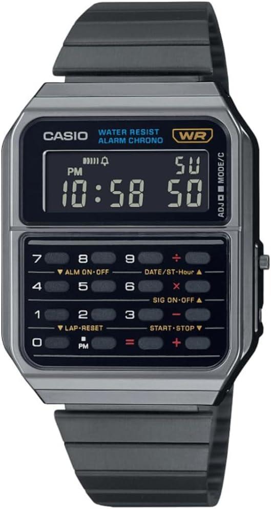 Casio CA500WEGG-1B Men's Vintage Black Ion Plated Alarm Chronograph Calculator Watch
