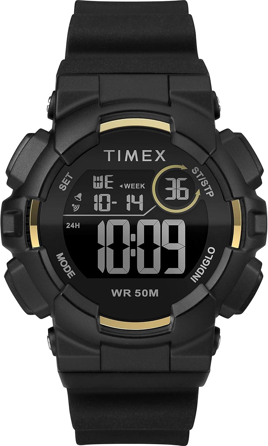 Timex Unisex TW5M23600 DGTL Mako Digital 44mm Black/Gold-Tone Silicone Strap Watch