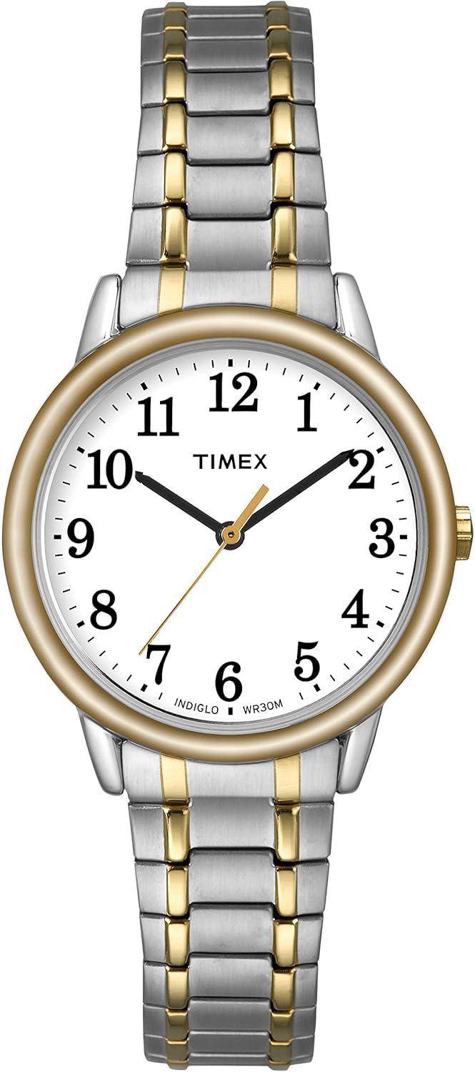 Timex Women's Easy Reader 30mm Watch – Two-Tone Case White Dial with Two-Tone Stainless Steel Expansion Band
