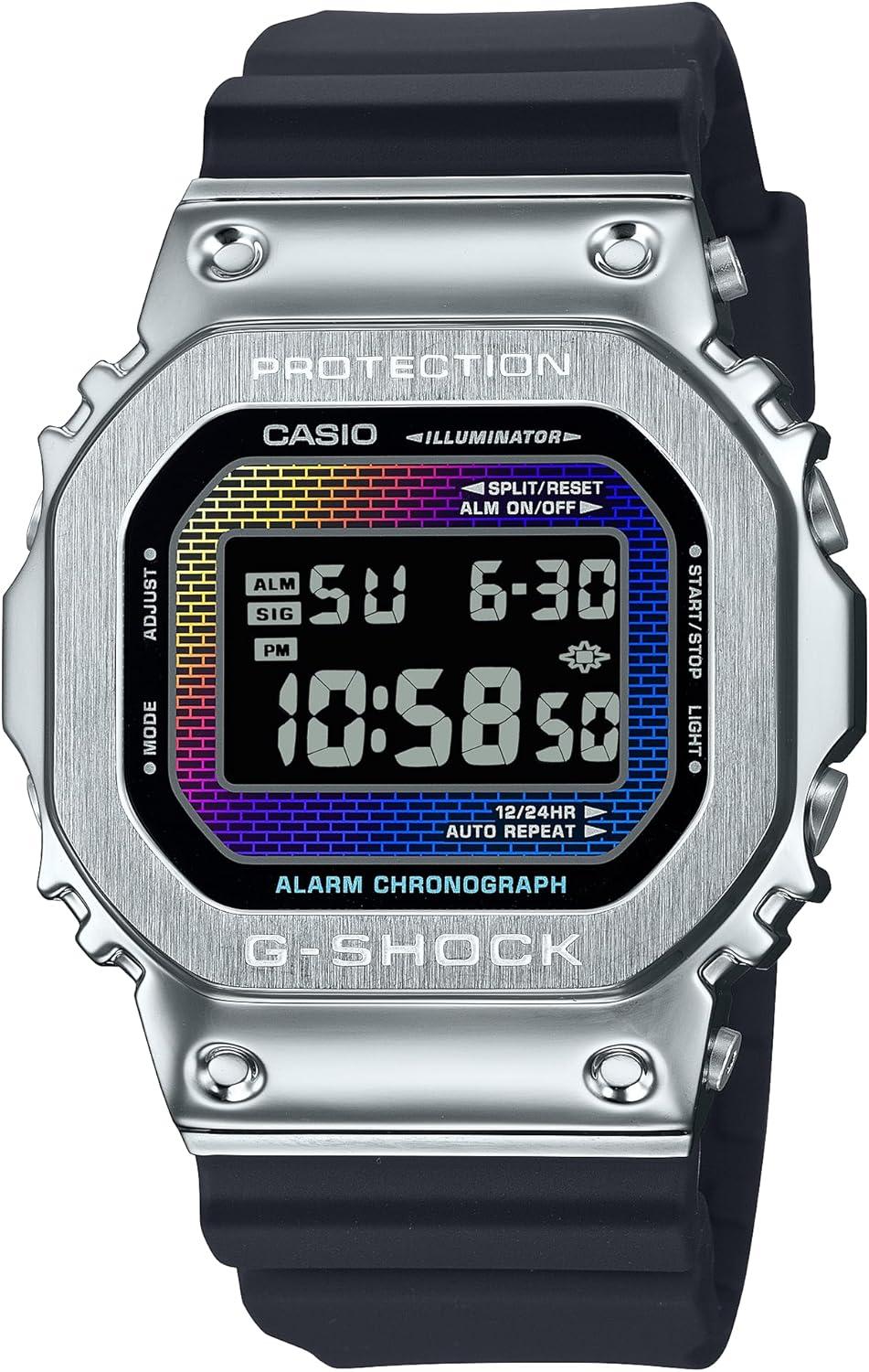 Casio G-Shock Silver and Black Rainbow Brick Wall Digital Watch GM5600RW-1