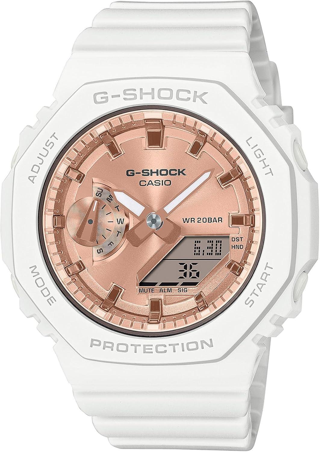 G-Shock Casio Analog-Digital Pink Gold-Tone Dial White Resin Strap Watch - GMAS2100MD-7A
