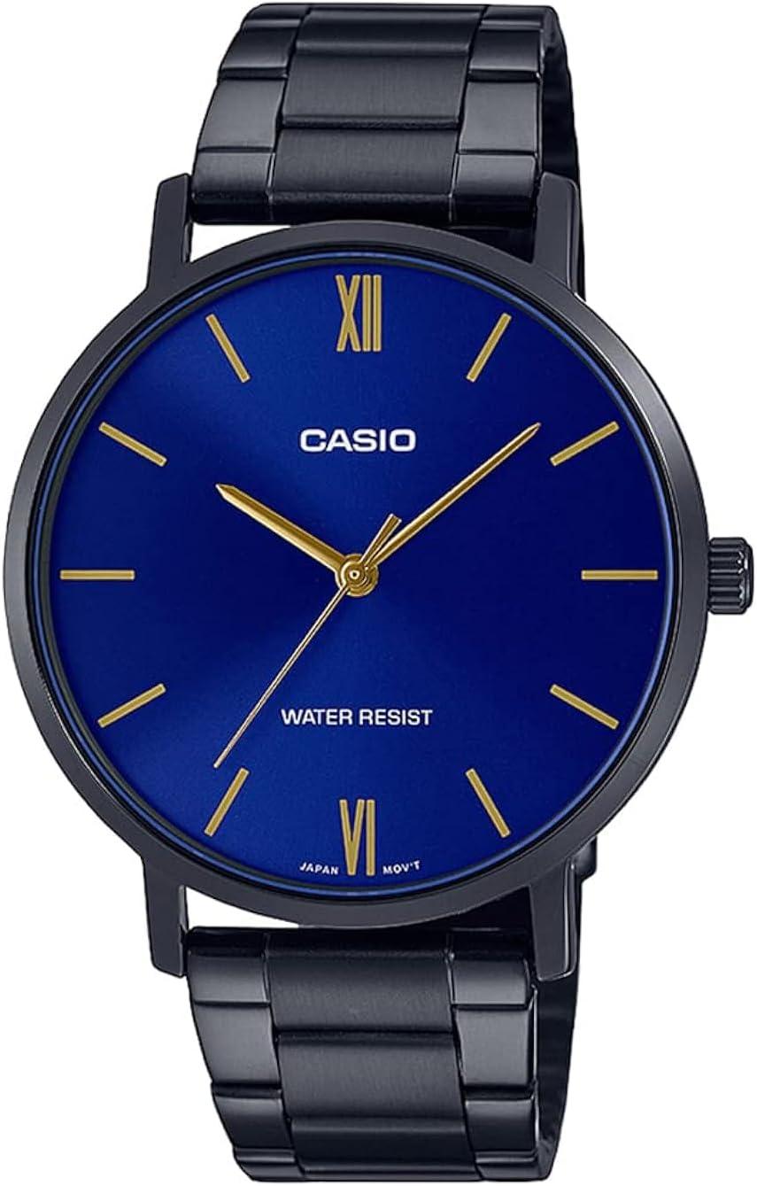 Casio MTP-VT01B-2B Men's Minimalistic Black IP Stainless Steel Blue Dial Watch