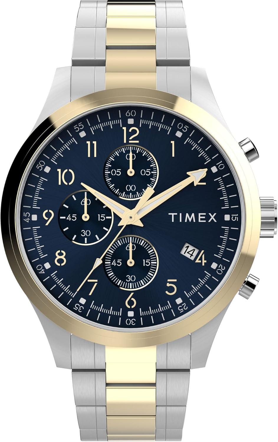 Timex Men's Dress Chronograph 43mm Watch - Two-Tone Bracelet Blue Dial