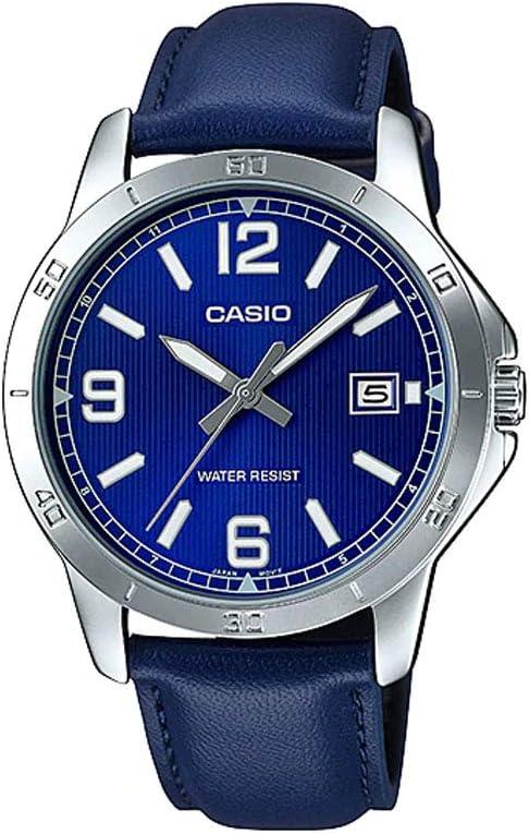 Casio MTP-V004L-2B Men's Standard Blue Leather Band Blue Dial Date Watch