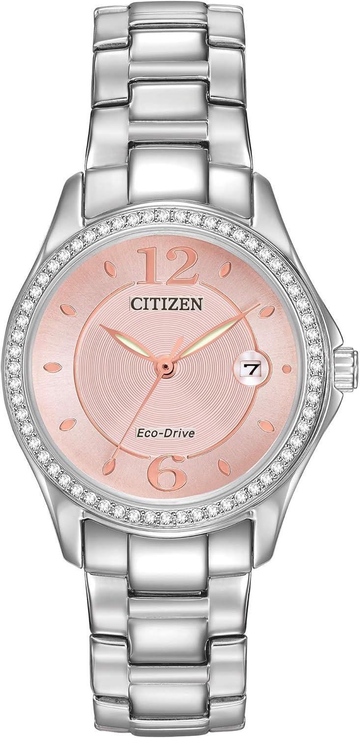 Citizen Women's Eco-Drive Dress Classic Crystal Watch in Stainless Steel, Pink Dial