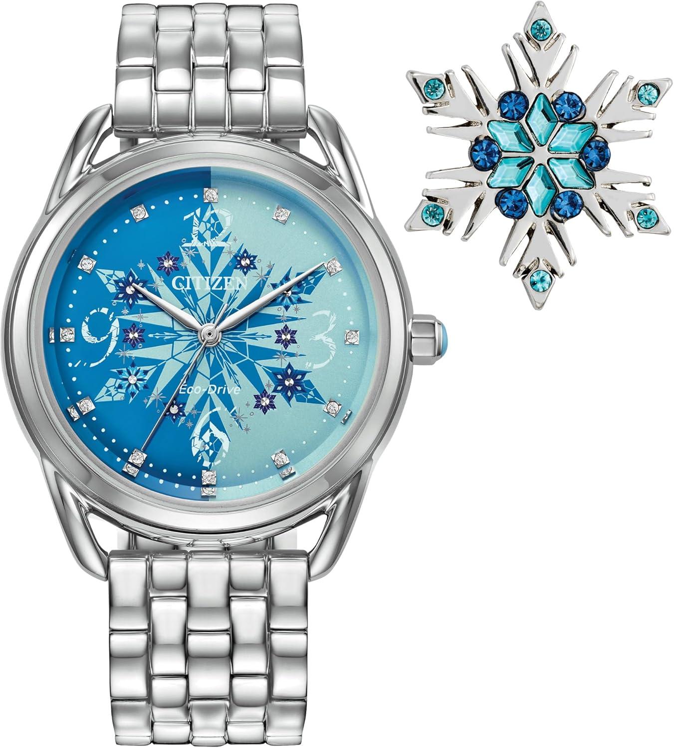Citizen Women's Eco-Drive Disney Princess Frozen Crystal Watch and Pin Gift Set
