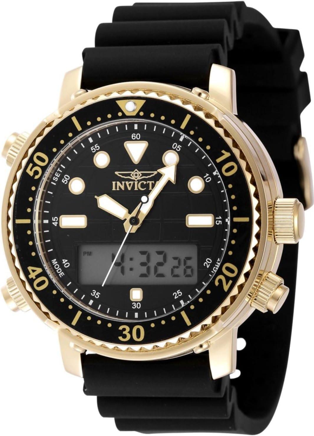 Invicta Pro Diver Men 46.5mm Stainless Steel Gold Black Dial Electronic Digital Watch