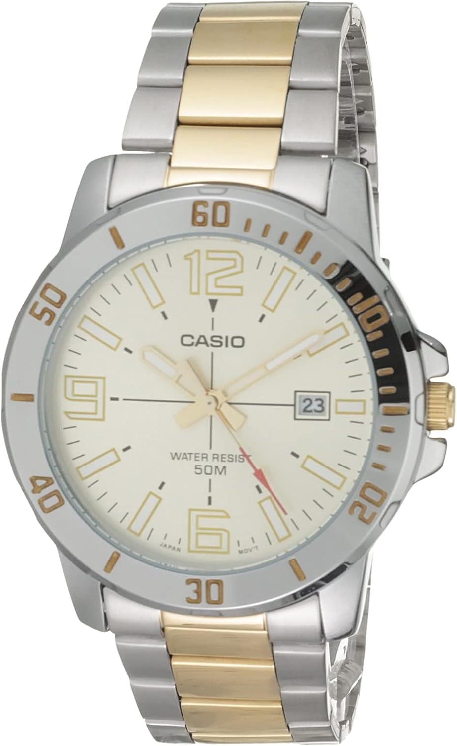 Casio Classic Two-Tone Stainless Steel Band Date Indicator Watch - Model MTP-VD01SG-9BVCF
