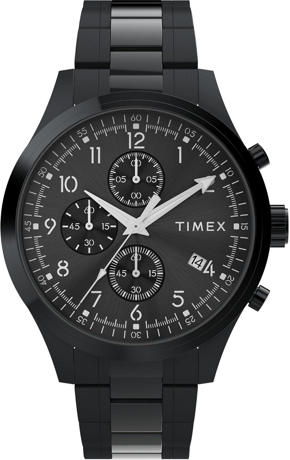Timex Men's Dress Chronograph 43mm Watch - Black Bracelet Black Dial Black Case