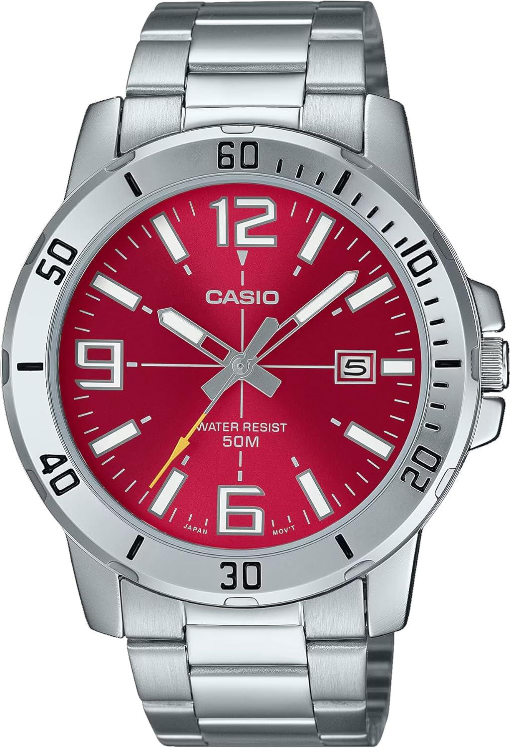 Casio MTP-VD01D-4BV Men's Enticer Stainless Steel Red Dial Casual Analog Sporty Watch