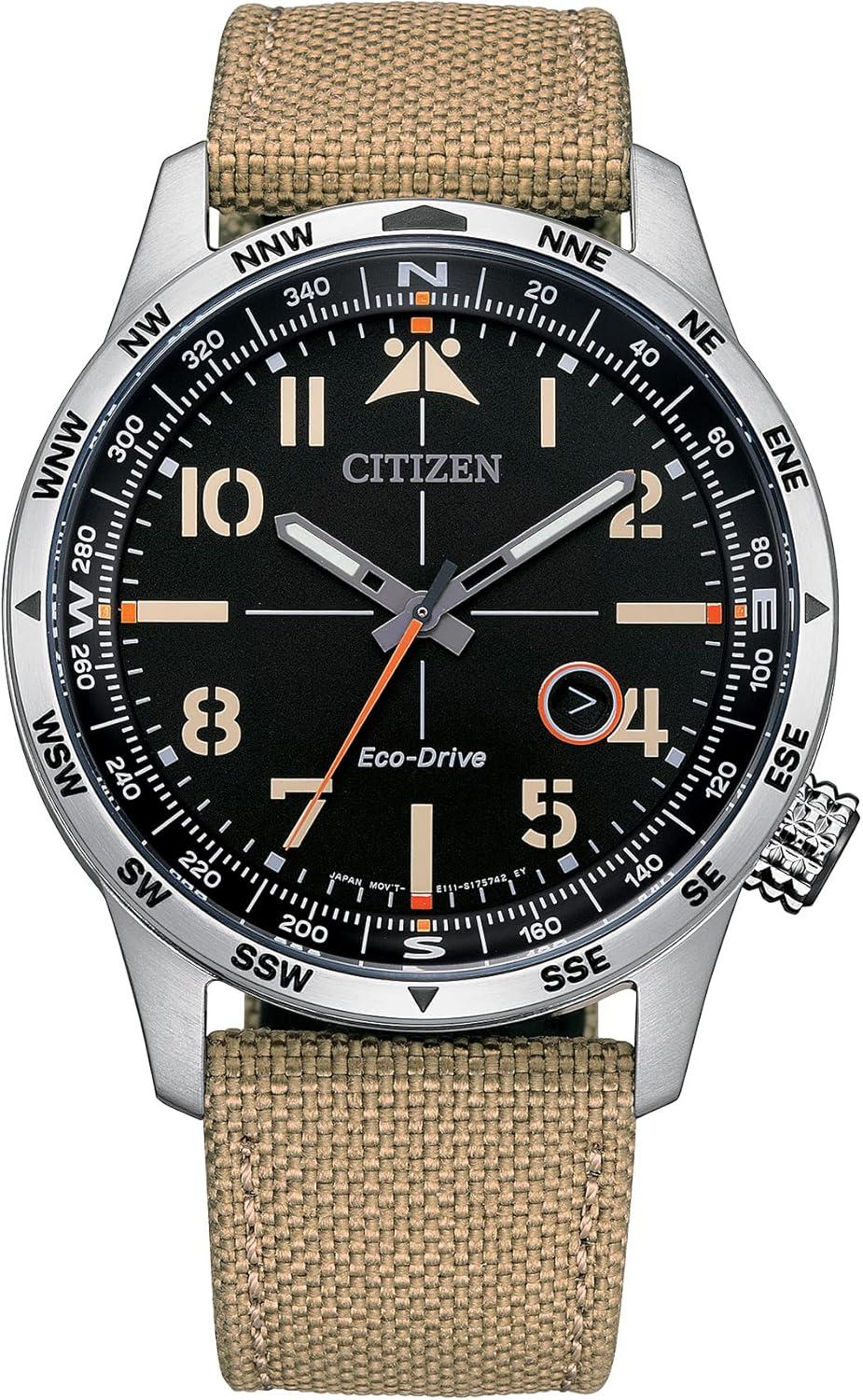 Citizen Men's Eco-Drive Weekender Avion Field Watch in Stainless Steel with Khaki Nylon Strap