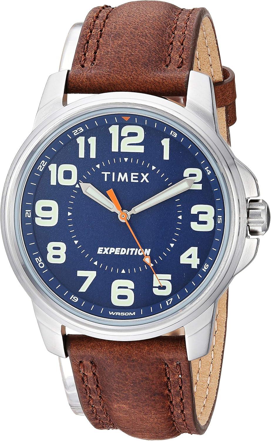 Timex Men's TW4B16000 Expedition Field Brown/Blue Leather Strap Watch