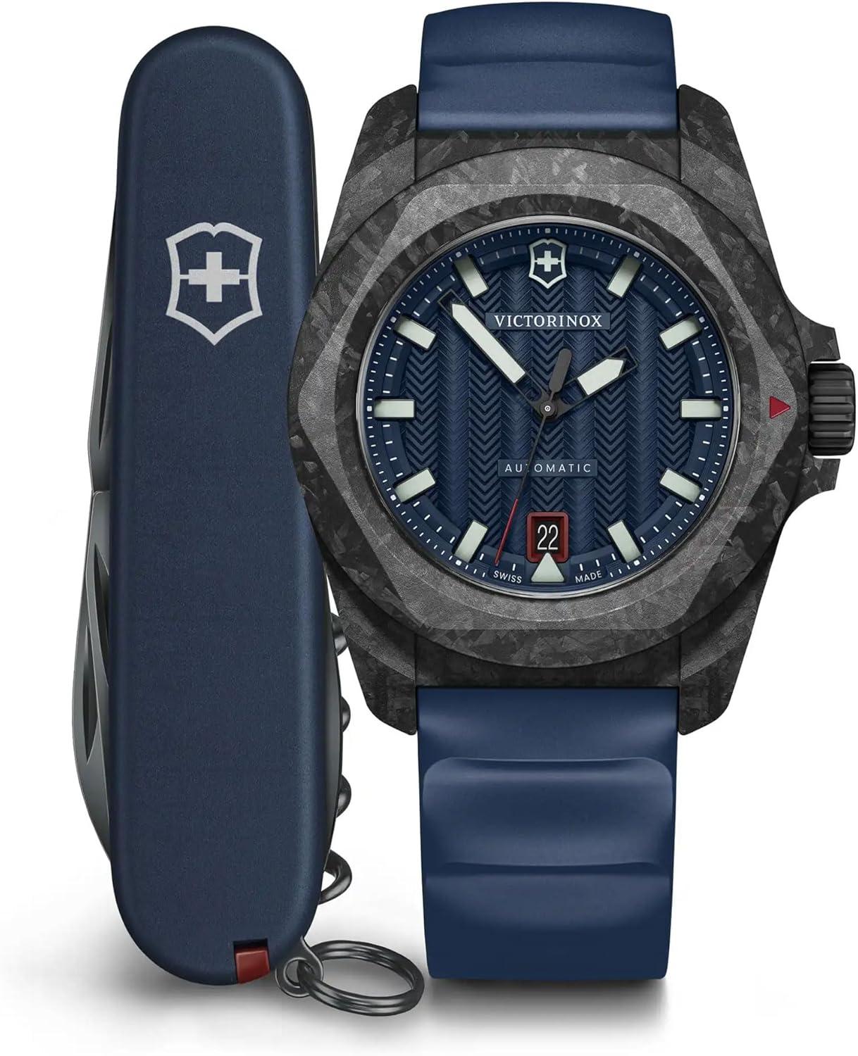 Victorinox I.N.O.X. Automatic Blue Dial Blue Rubber Strap Watch Set 41mm - 242022.1
