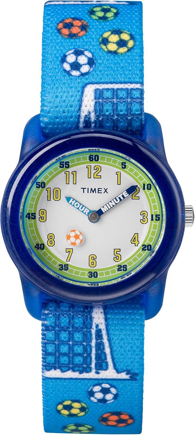 Timex Boys TW7C16500 Time Machines Blue Soccer Elastic Fabric Strap Watch