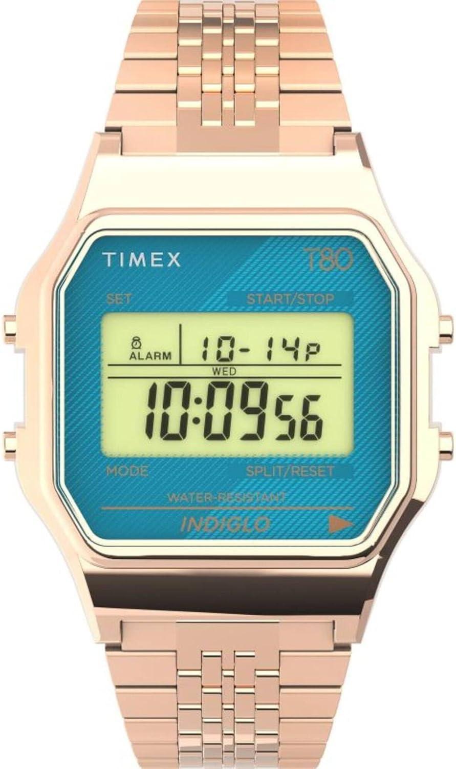 Timex TW2U93600 Unisex T80 Gold Tone Retro Alarm Chronograph Digital Watch