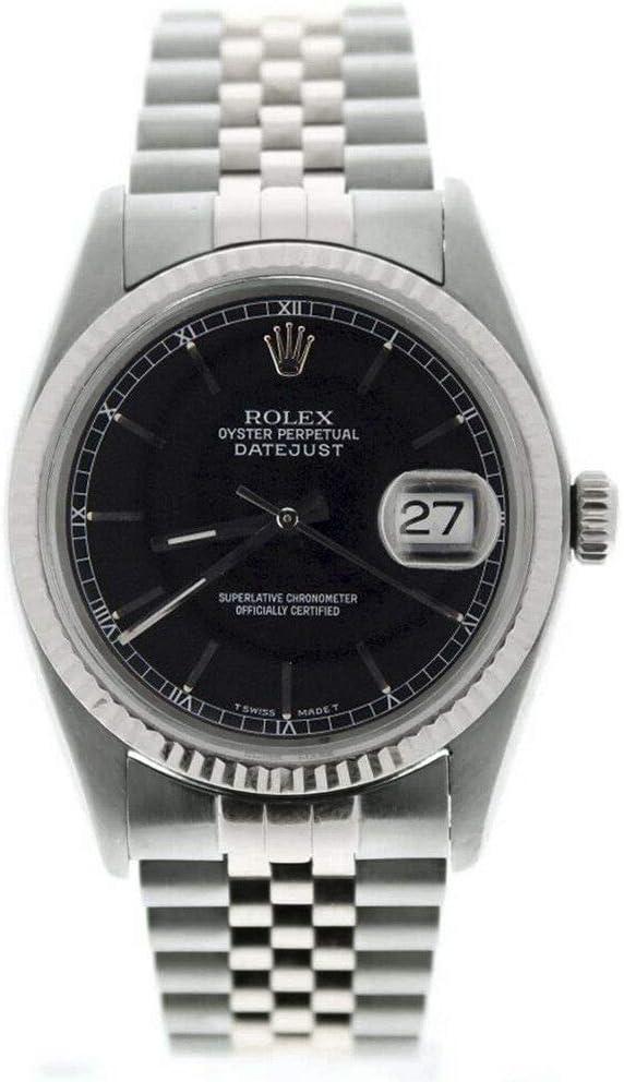 Rolex Men's Datejust 16014 Jubilee Band Black Roman Dial 18k Gold Fluted Bezel