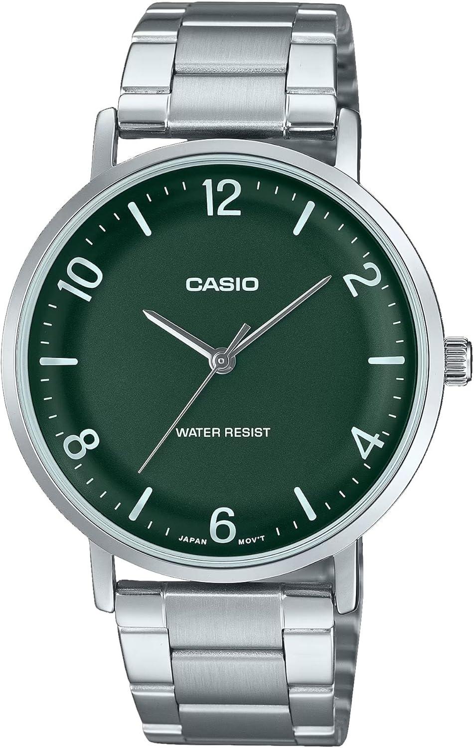Casio MTP-VT03D-3B Men's Minimalistic Stainless Steel Green Dial Watch