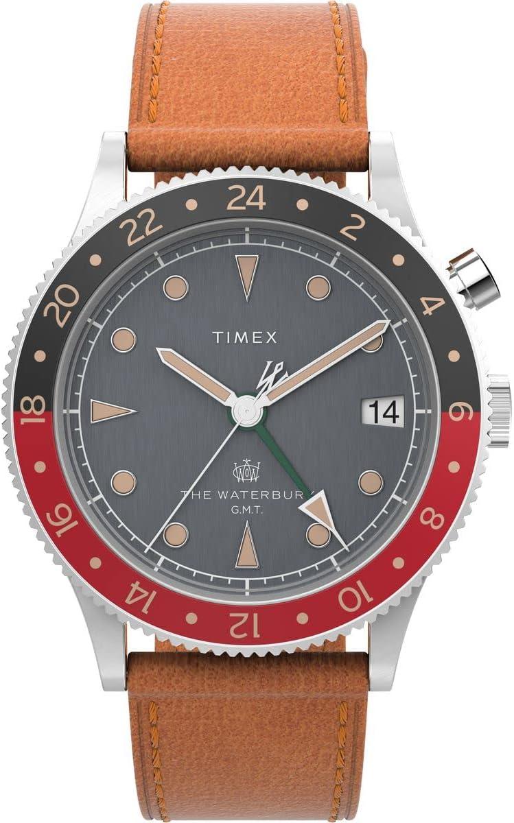 Timex Men's Waterbury 39mm Watch - Tan Strap Black Dial Stainless Steel Case