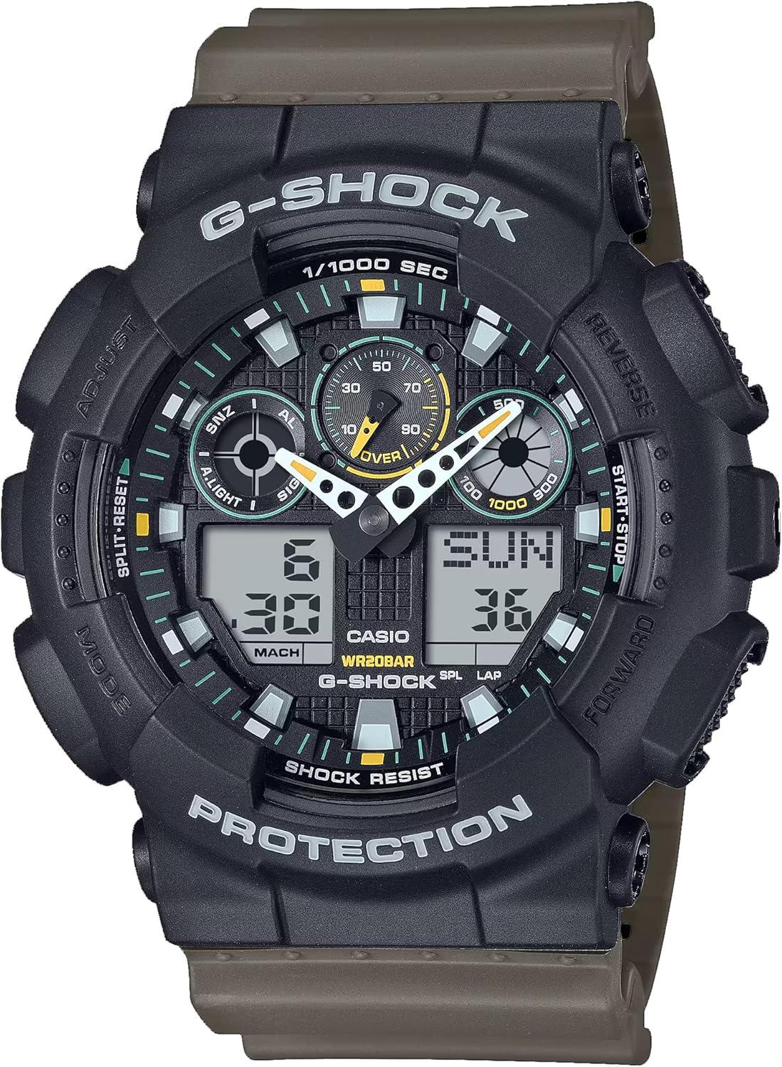Casio G-Shock Utilitarian Black & Olive Green Analog-Digital Watch GA-100TU-1A3CR