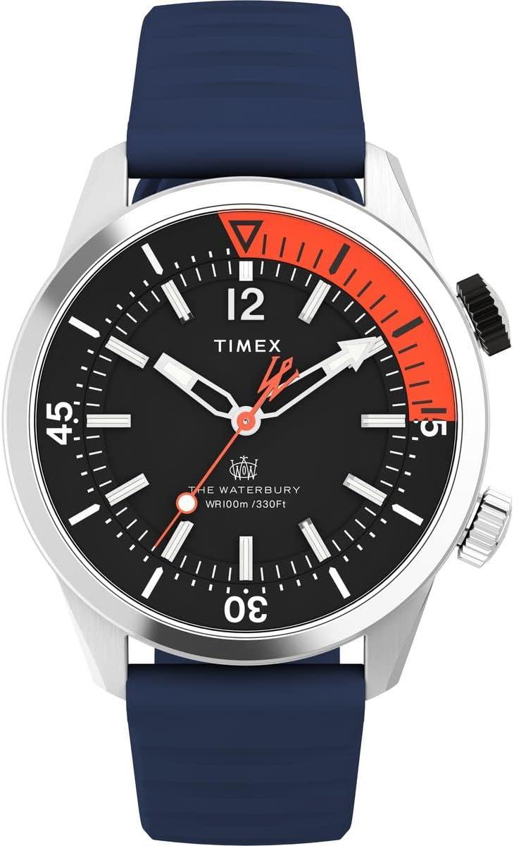 Timex Men's Waterbury Dive 41mm Watch - Blue Strap Black Dial Stainless Steel Case