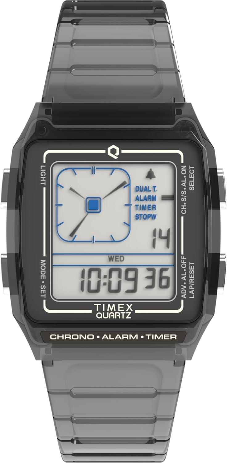 Timex Unisex Q LCA 35mm Watch - Gray Strap Digital Dial Gray Case