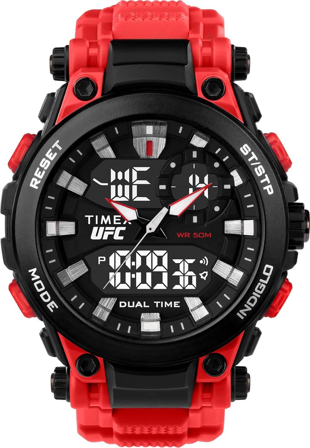 Timex UFC Men's Impact 50mm Watch - Red Strap Black Dial Black Case