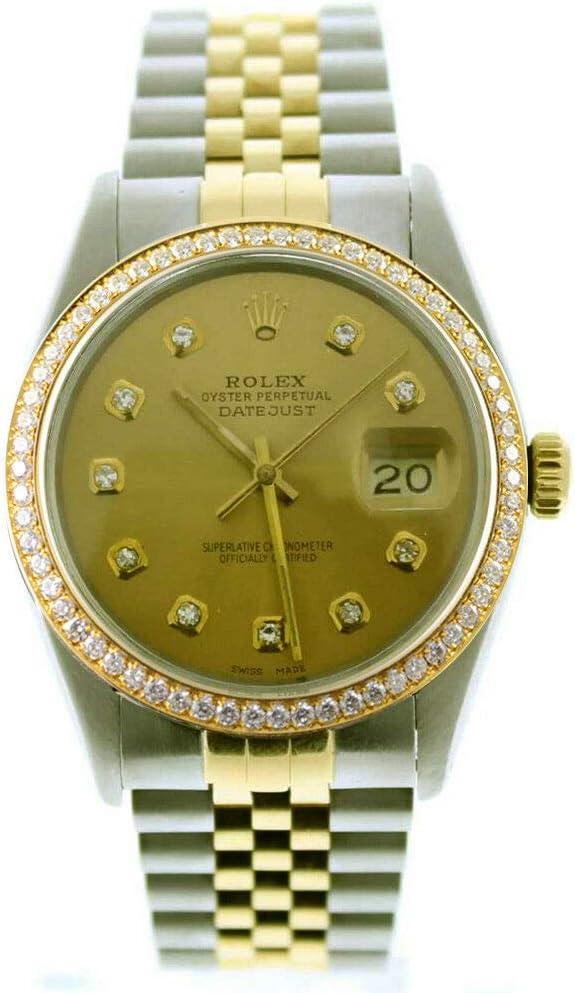 Rolex Mens Datejust 16013 36mm Steel & Gold with Diamond Dial & Bezel