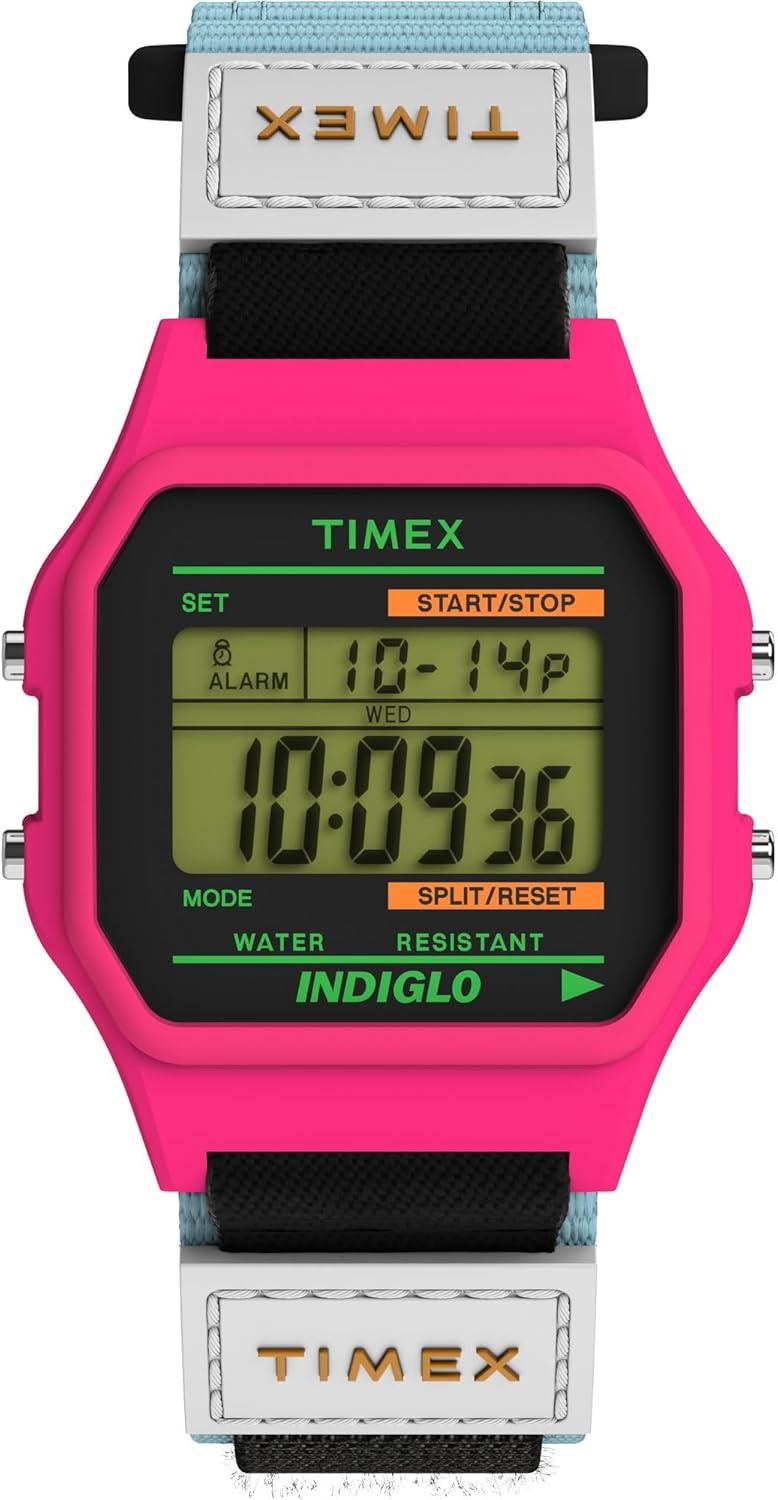 Timex Men's Classical Digital 36mm Watch - Blue Strap Digital Dial Pink Case