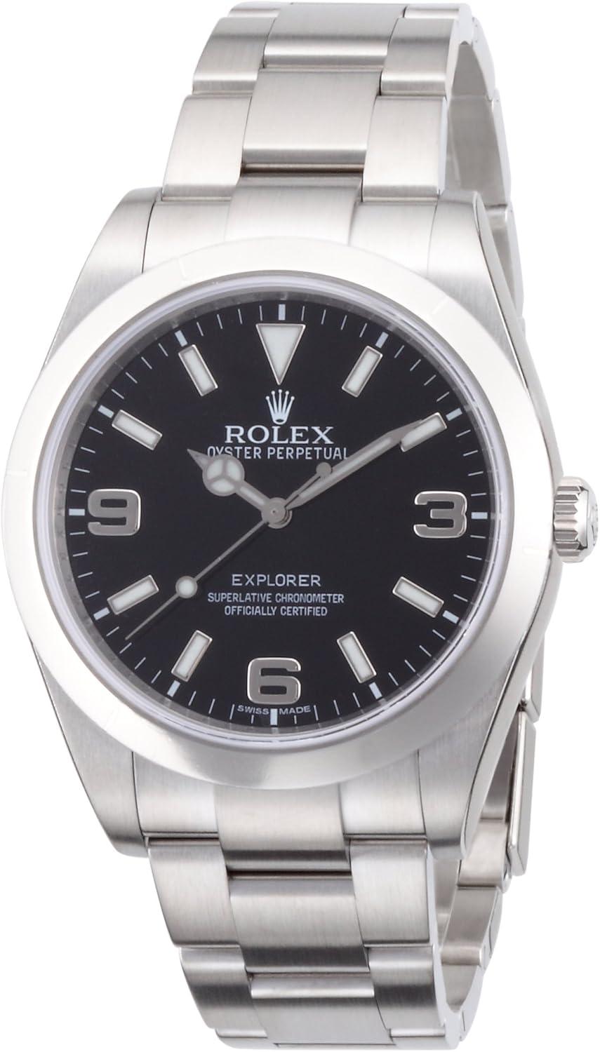 Rolex Explorer Black Dial Stainless Steel Rolex Oyster Automatic Men's Watch 214270