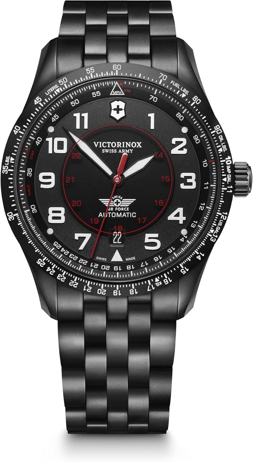 Victorinox Airboss Mechanical Automatic Watch with Black Dial and Black Stainless Steel Bracelet