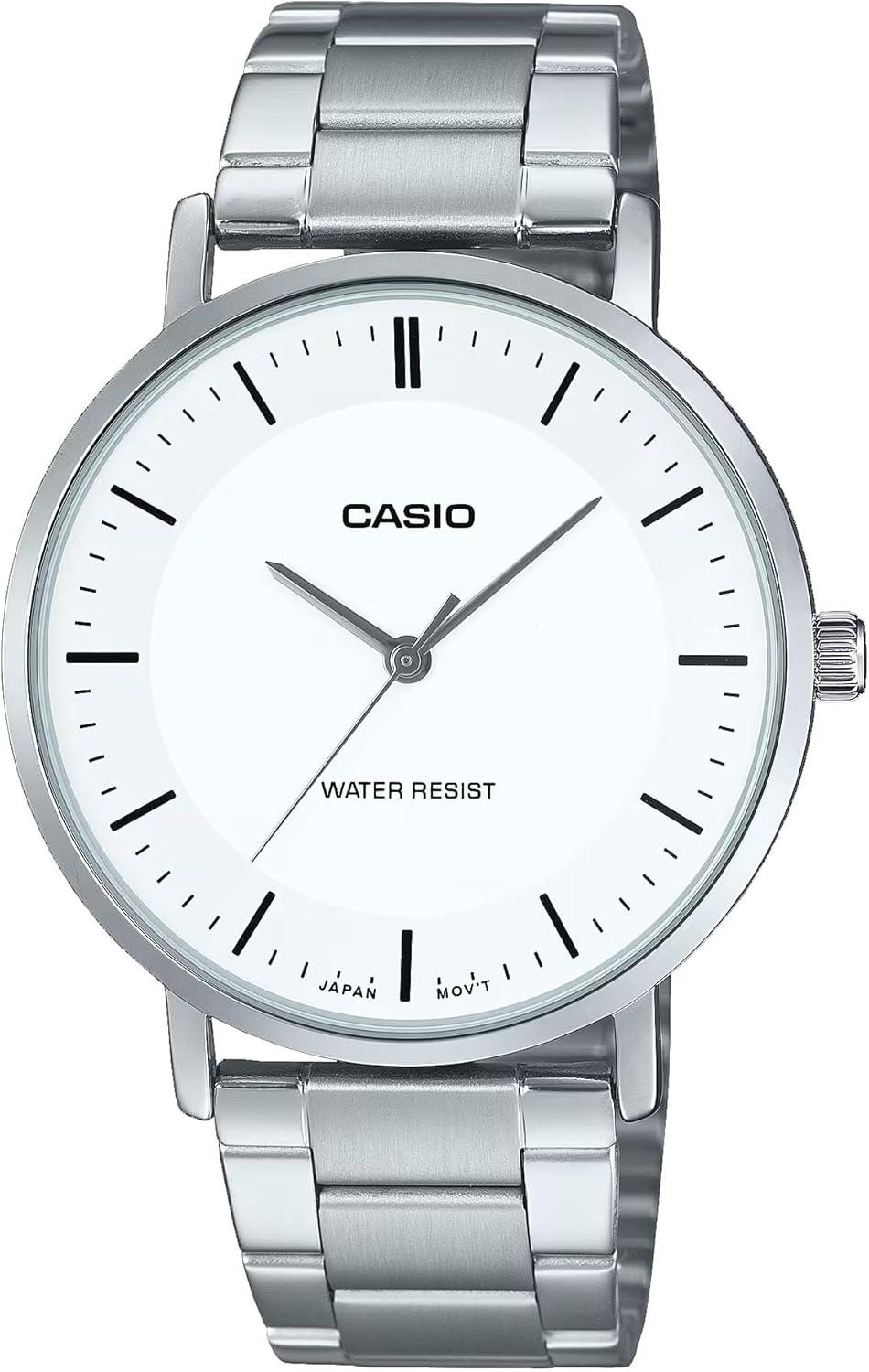 Casio MTP-VT04D-7E Men's Minimalistic Stainless Steel White Concave-Shaped Dial Watch