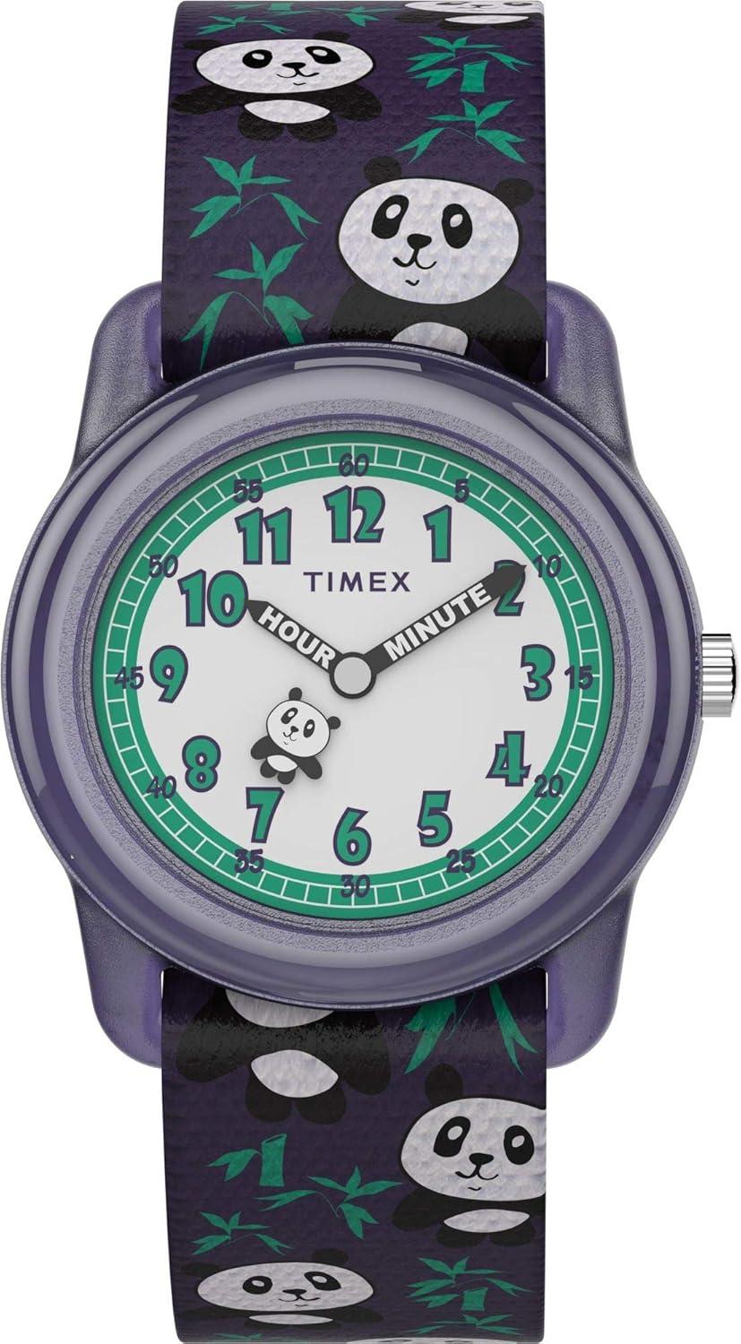 Timex Girls TW7C77000 Time Machines Purple/Pandas Elastic Fabric Strap Watch