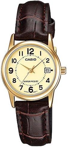 Casio LTP-V002GL-9B Women's Gold Tone Leather Band Easy Reader Dial Date Watch