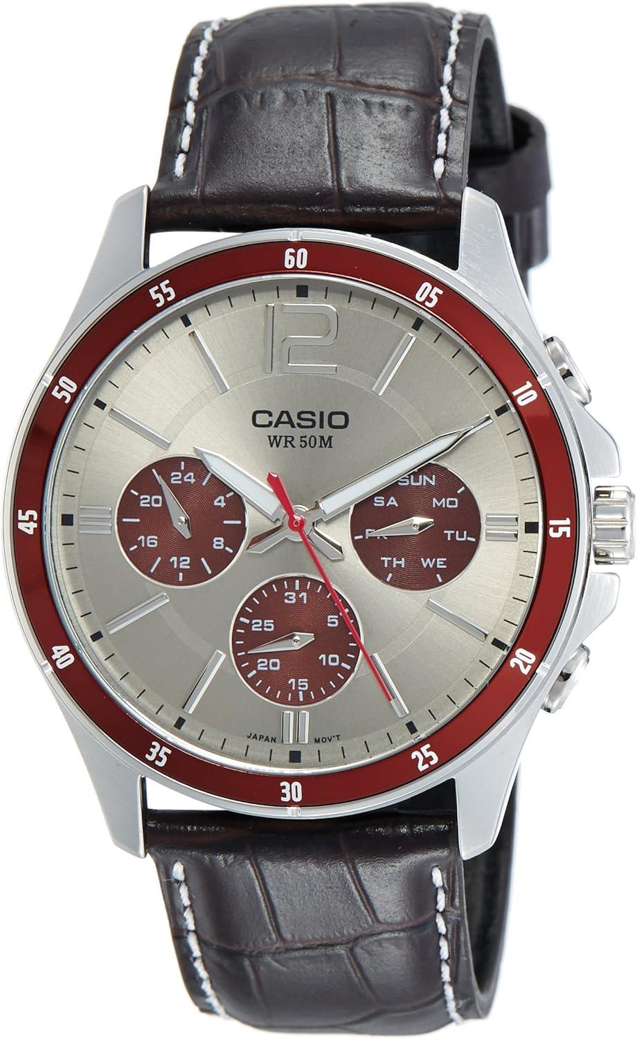Casio #MTP1374L-7A1V Men's Standard Leather Band Multifunction Grey Dial Watch