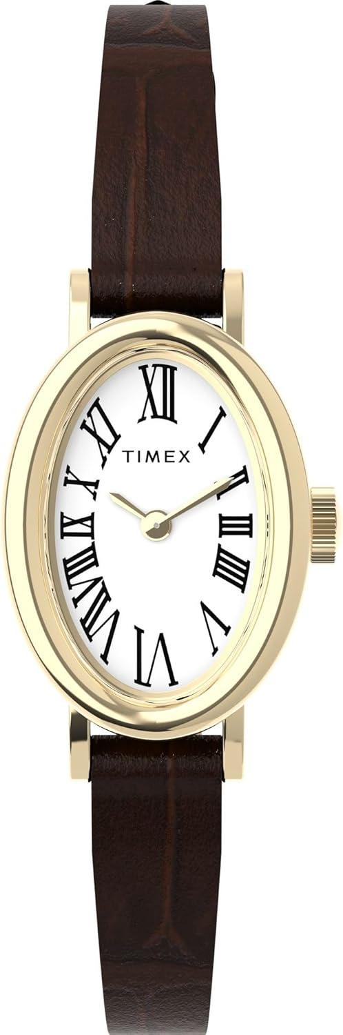 Timex Women's Cavatina 19mm Watch - Brown Strap White Dial Gold-Tone Case